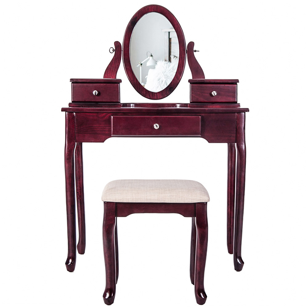 

TOPMAX Flip Top Mirrors Makeup Dressing Table And Cushioned Stool 2 PC Contemporary Mirrored Make Up Desk with Bench And Removable Drawers