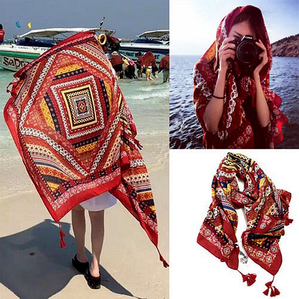 

Honana WX-18 100x180cm Bohemian Linen Beach Mat National Style Woman Scarf Bed Sheet Tapestry