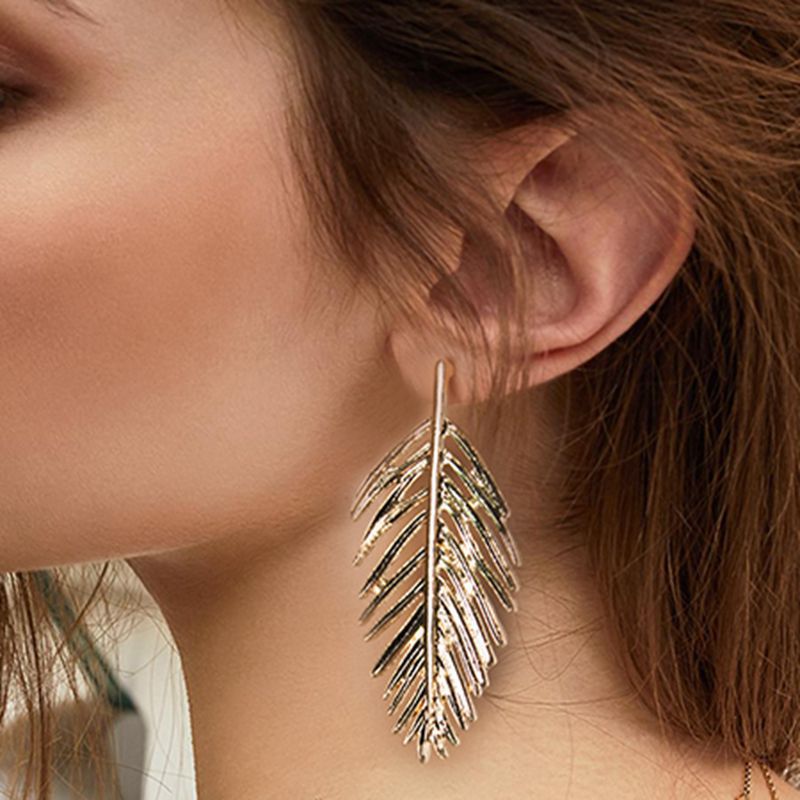 

Trendy Ear Drop Leaves Silver Gold Earring Statement Pendientes Mujer Jewelry Long Dangle for Women