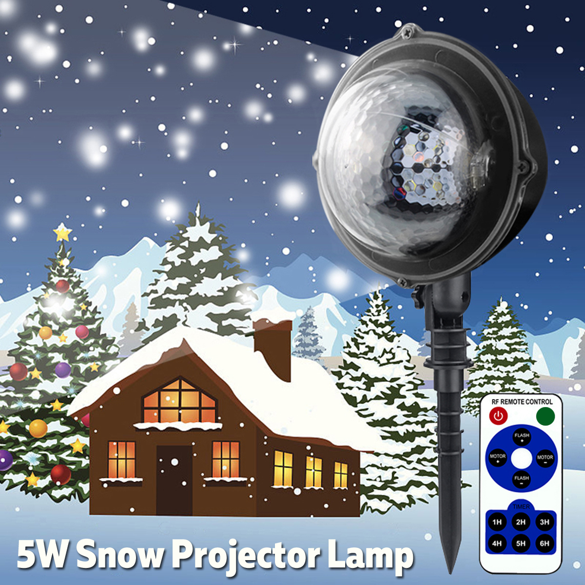 5W Moving Snowflake Snow LED Mini Projector Light Adjustable Waterproof Lamp 2