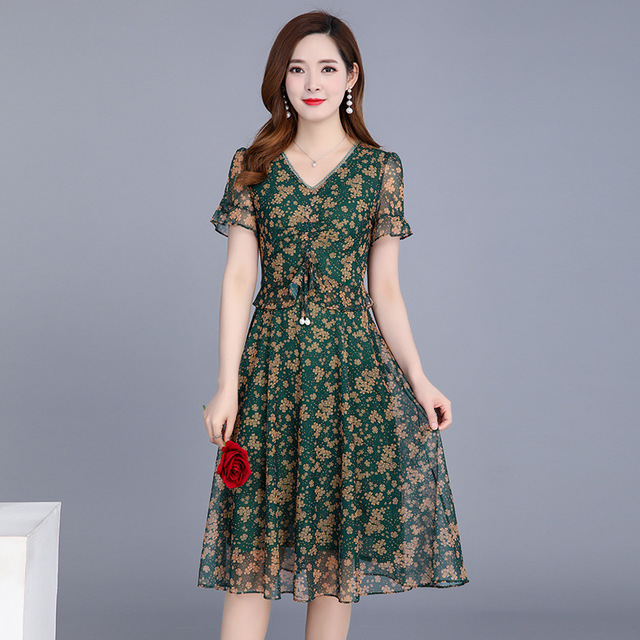 

Floral Dress Female Season New Temperament Long Section High Waist Large Size Over The Knee Chiffon A Word Skirt