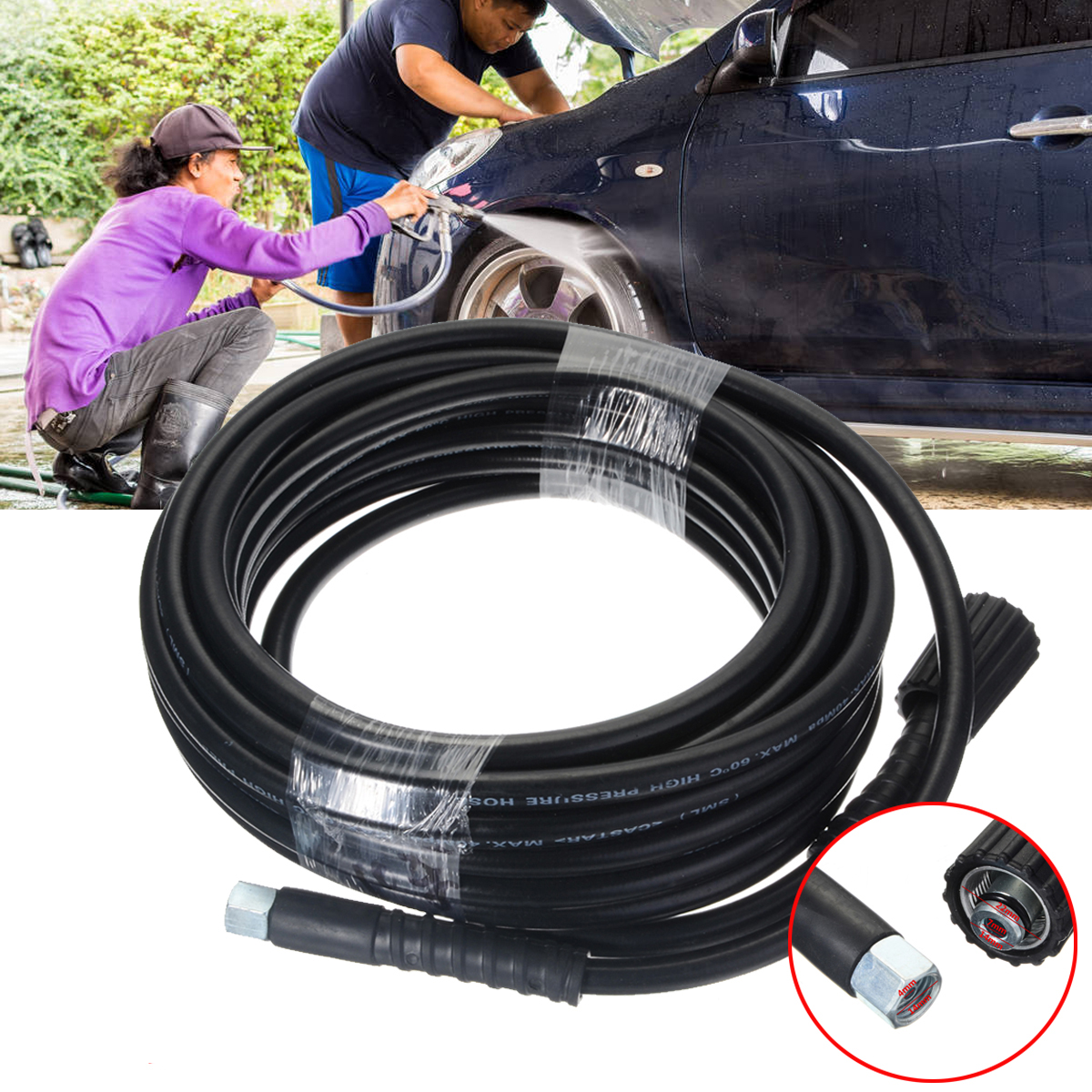 

30ft 10M 5800PSI High Power Pressure Washer Extension Jet Hose Water Pipe M22 X M14 Thread