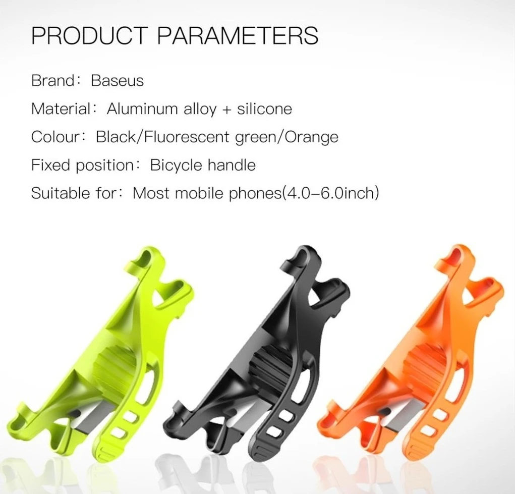 Baseus Bicycle Fluorescent Phone Holder Flexible Silicone Wehicle Mount for Phone under 6 inches