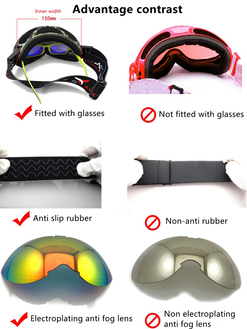 Electroplating anti fog ski goggles fitted with glasses windproof ...