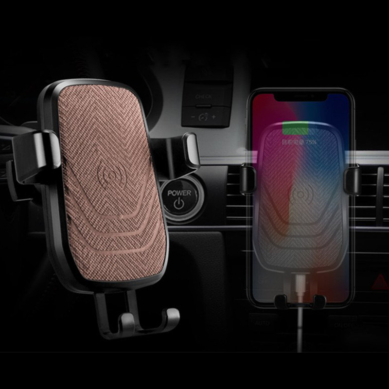 

Qi Wireless Car Charger Gravity Auto Lock Anti-skip Air Vent Phone Holder Stand for Samsung iPhone X