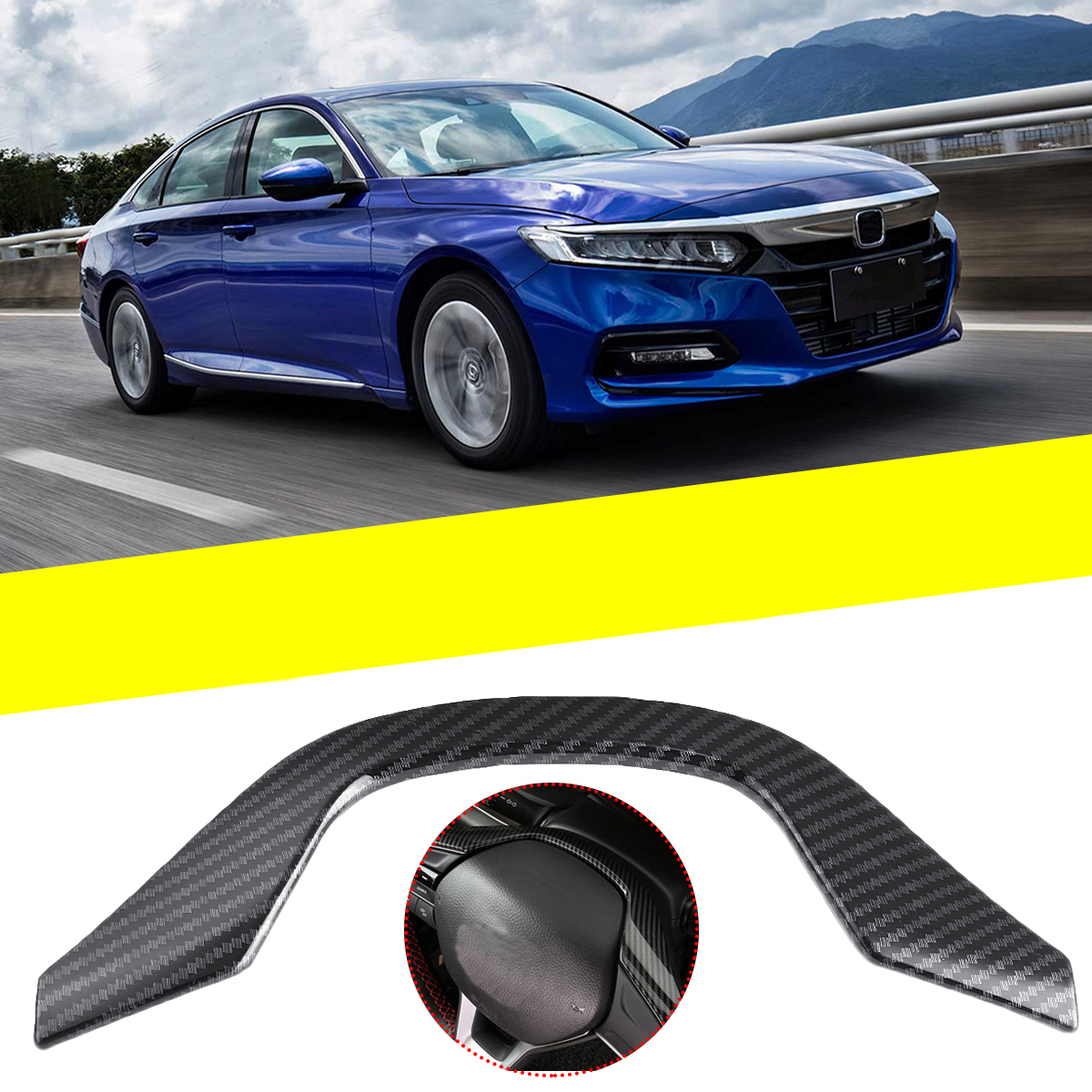 For Honda Accord 2018-2019 Carbon Fiber Style Plastic Steering Wheel Cover Trim