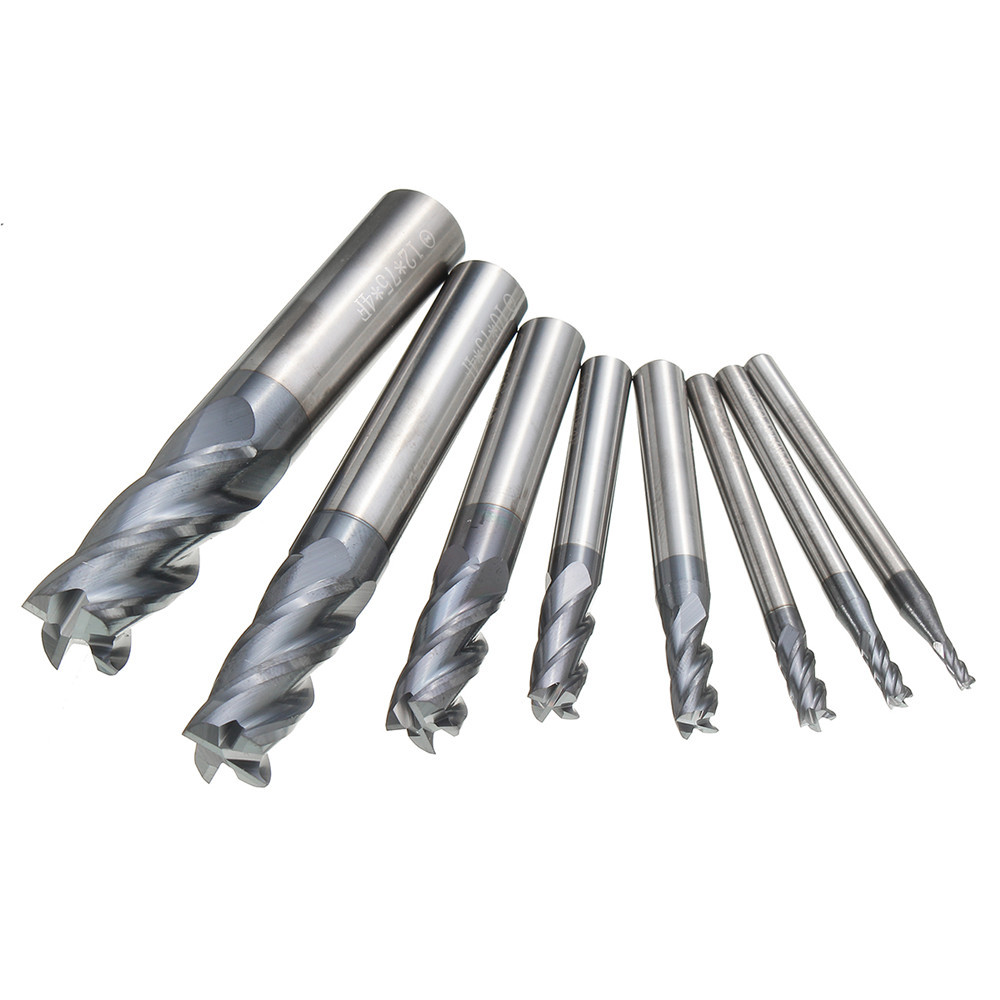 8pcs 2-12mm 4 Flutes Carbide End Mill Set Tungsten Steel Milling Cutter Tool 15