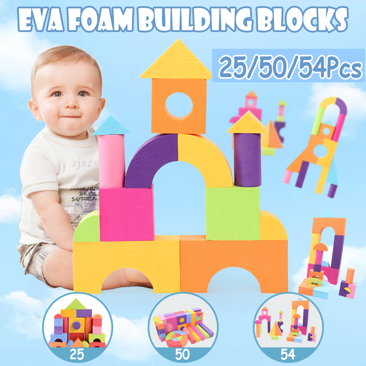 50Pcs EVA Foam Assembled Bricks DIY Model Building Blocks Kids Educational Toys