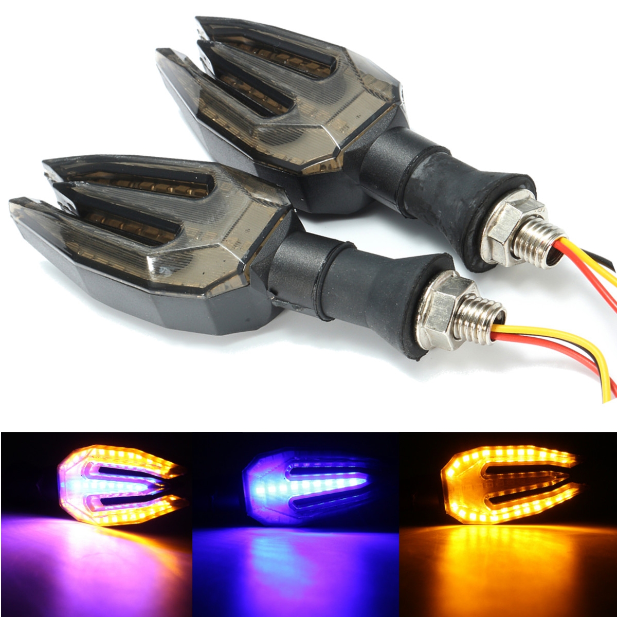 

12V Dual Color LED Turn Signal Amber Purple Motorcycle Indicator Running Brake Light