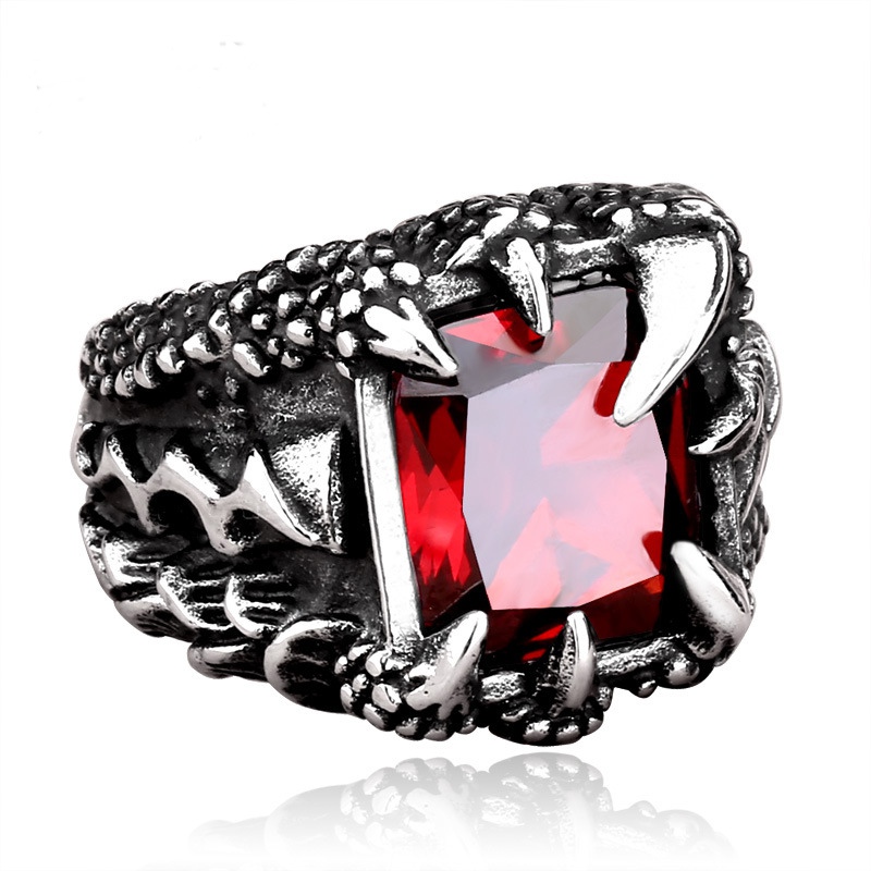 

Cool Punk Dragon Claw Zircon Ring Stainless Steel High Polished Ring Halloween Jewelry