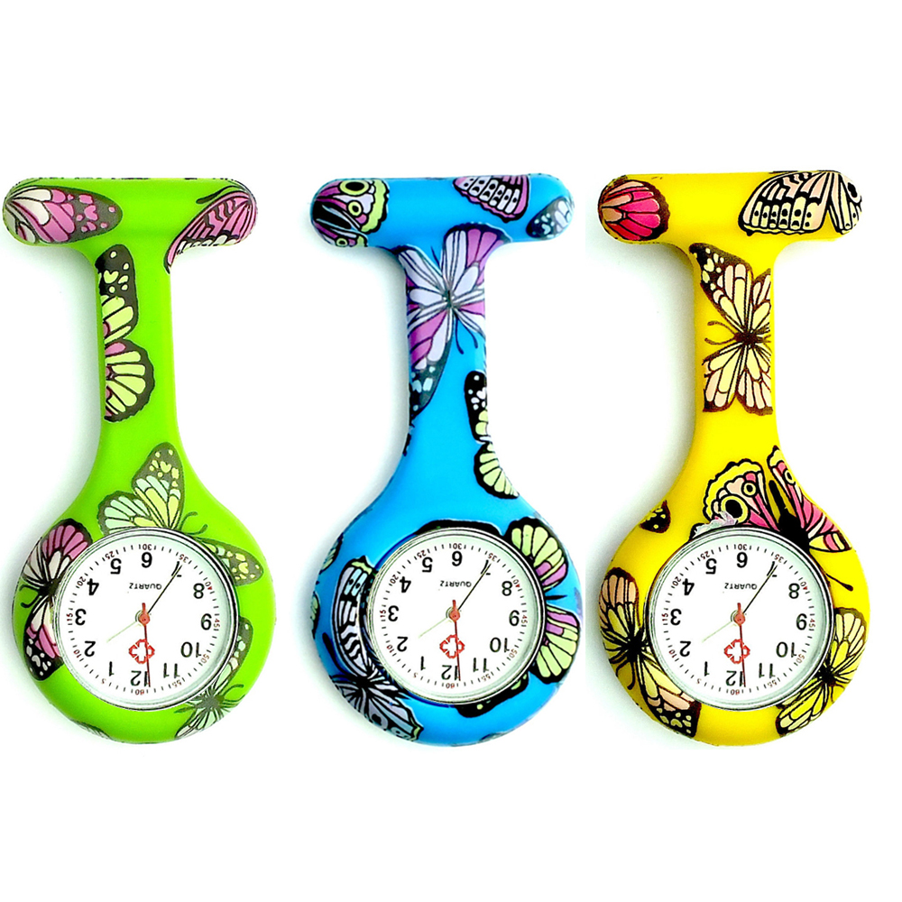 

Butterfly Pattern Colorful Silicone Pocket Nurse Watch