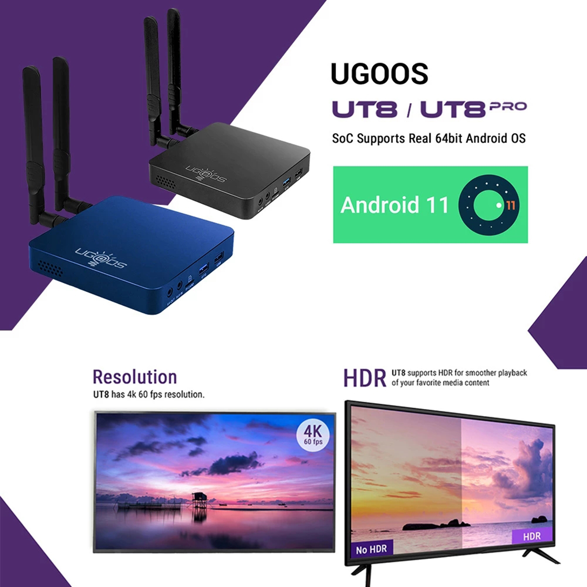 Find UGOOS UT8 Rockchip RK3568 DDR4 4GB 32GB eMMC Android 11 WIFI 6 1000M LAN 4K@60fps HDR10 BT 5.0 Smart TV BOX with  bluetooth Voice Remote for Sale on Gipsybee.com with cryptocurrencies