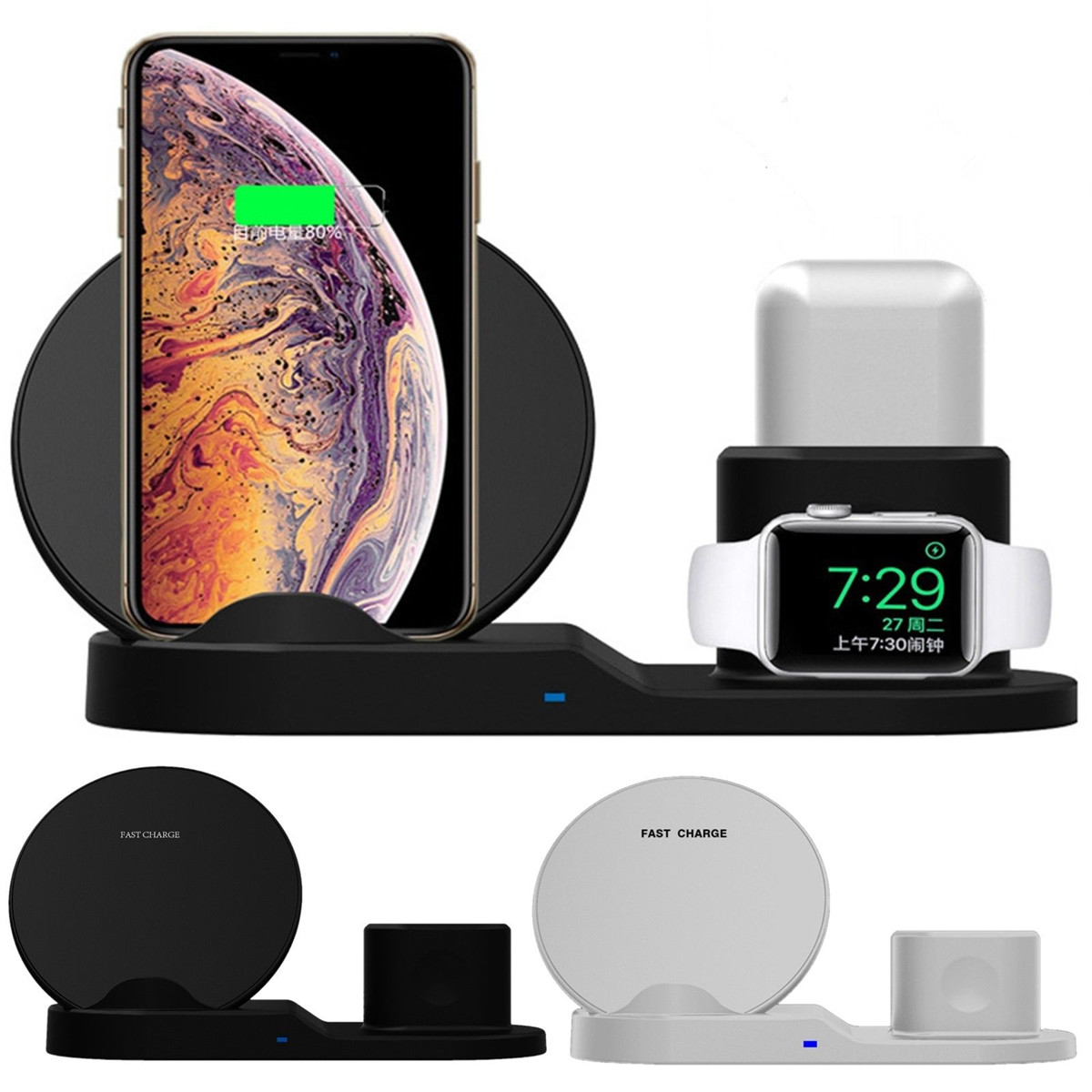 Bakeey 3 in 1 Fast QI Wireless Charger Stand Dock For iPhone 8 X XS Watch iwatch Airpod