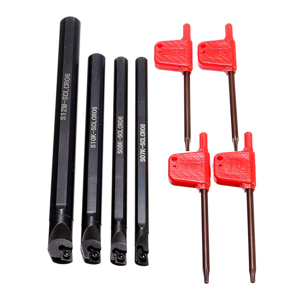 

4pcs S07K/S08K/S10K/S12M-SCLCR06 CNC Lathe Boring Bar Turning Tool Holder with 4pcs T8 Wrenches
