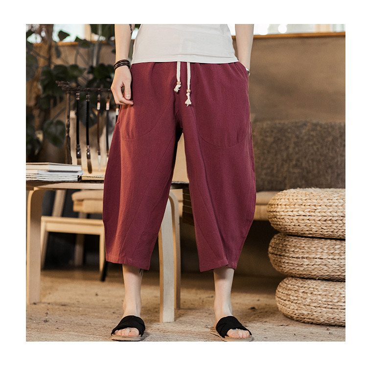 

Men's Chinese Style Cotton Flax Casual Baggy Trousers