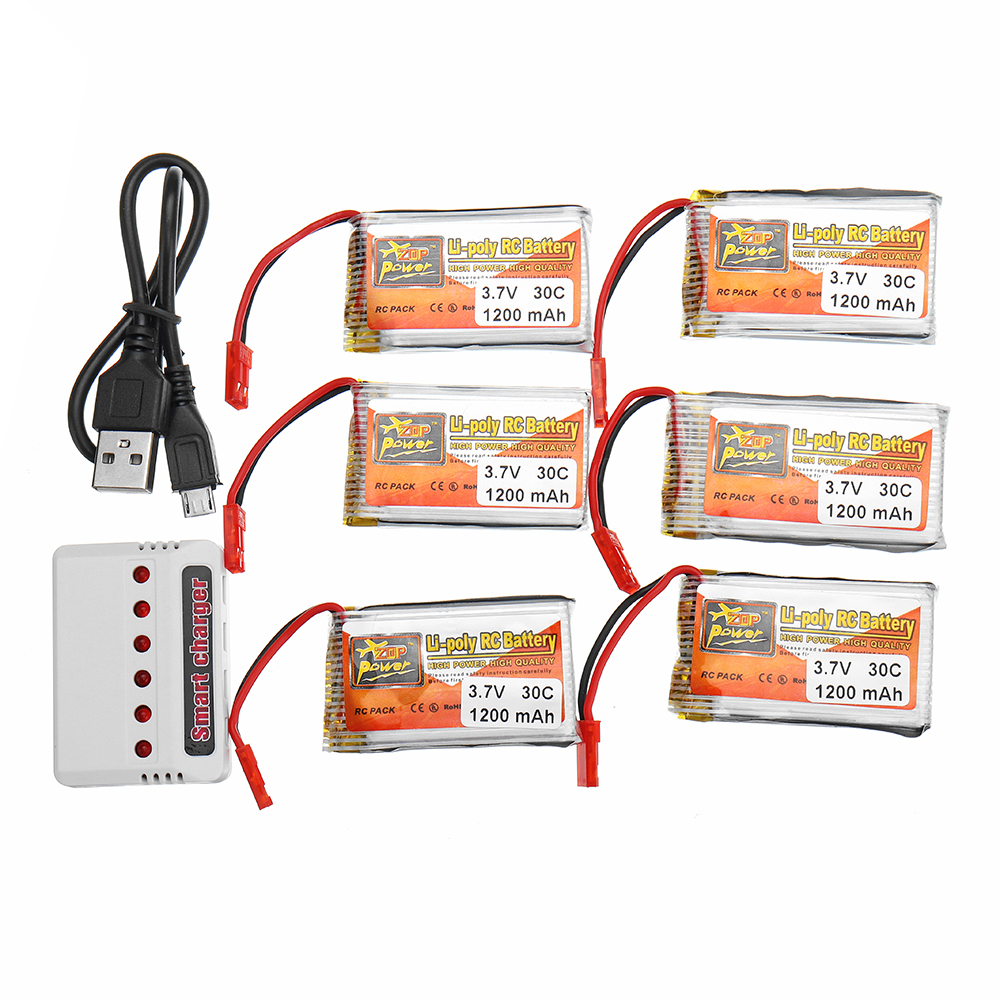 

6PCS ZOP POWER 3.7V 1200mAh 30C 1S Lipo Battery JST Plug With Charger For RC Models