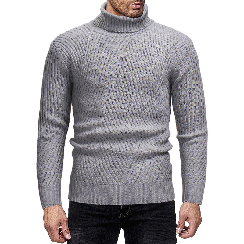 

Men's Fashion Knitting Stripe Flexible High Collar Sweaters