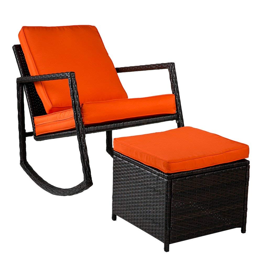

[US DIRECT] Merax Rattan Wicker Chair Desk Outdoor Garden Camping Siesta Chair Lazy Rocking Chair Cushion Stool Fishing Chair Footrest