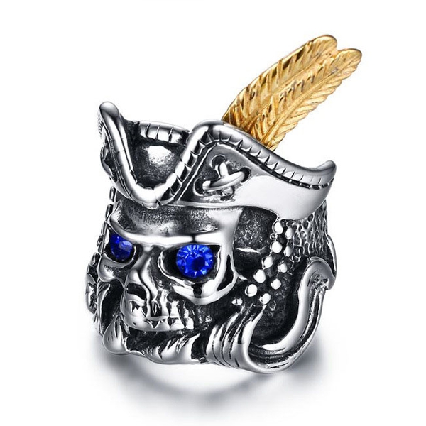

Модный синий глаз Череп Нержавеющая сталь Rhinestone Men Ring Ghost Men's Jewelry Gift