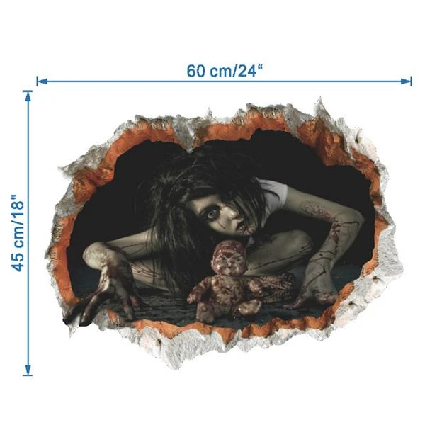 Halloween 3D Sticker Bedroom Living Room Haunted House Decor Wall Stickers Ghost Through The wall 