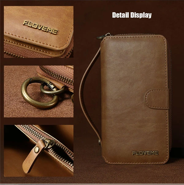 FLOVEME 4.7-5.5 inches Cell Phone Case Men Women Clutch Bag PU Leather Wallet for iphone