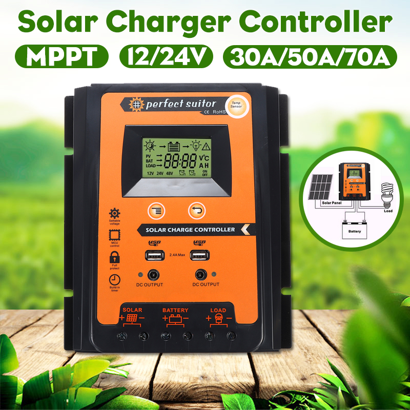 12/24V Dual 2.4A USB LCD Solar Panel Controller Solar Charge Controller 40