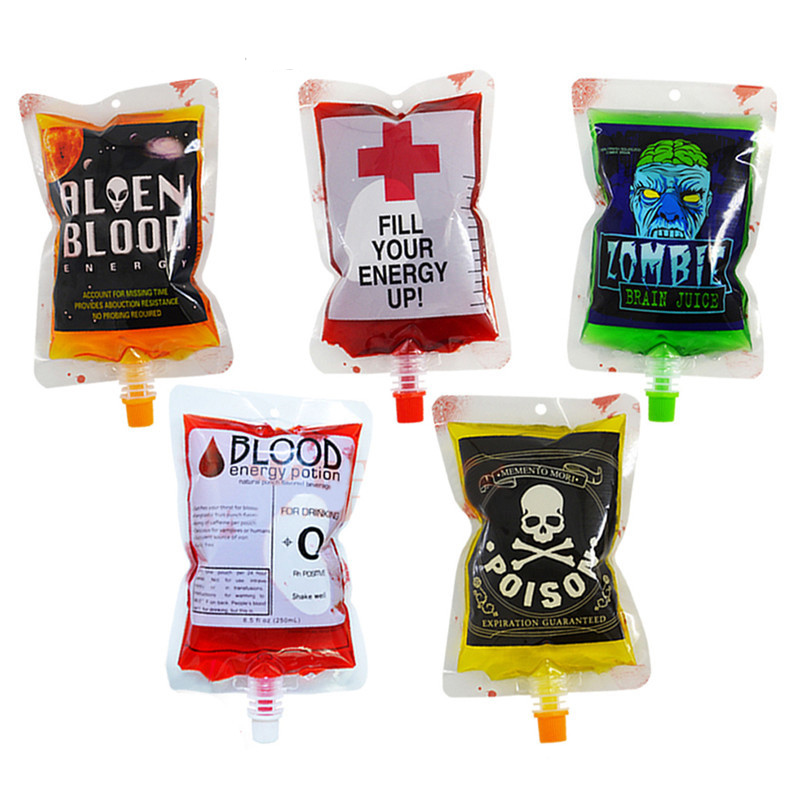 

250ml PVC Reusable Blood Energy Drink Bag Halloween Pouch Props Vampire Cosplay Festive Party Supplies