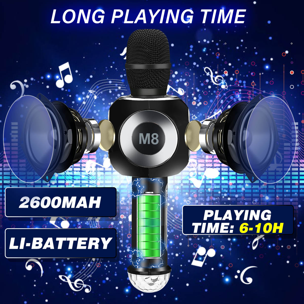 Bakeey M8 Wireless Microphone 2X13W HIFI Stereo bluetooth Speaker 2600mAh Luminous Handheld KTV Mic Recorder for K Songs Party Singing