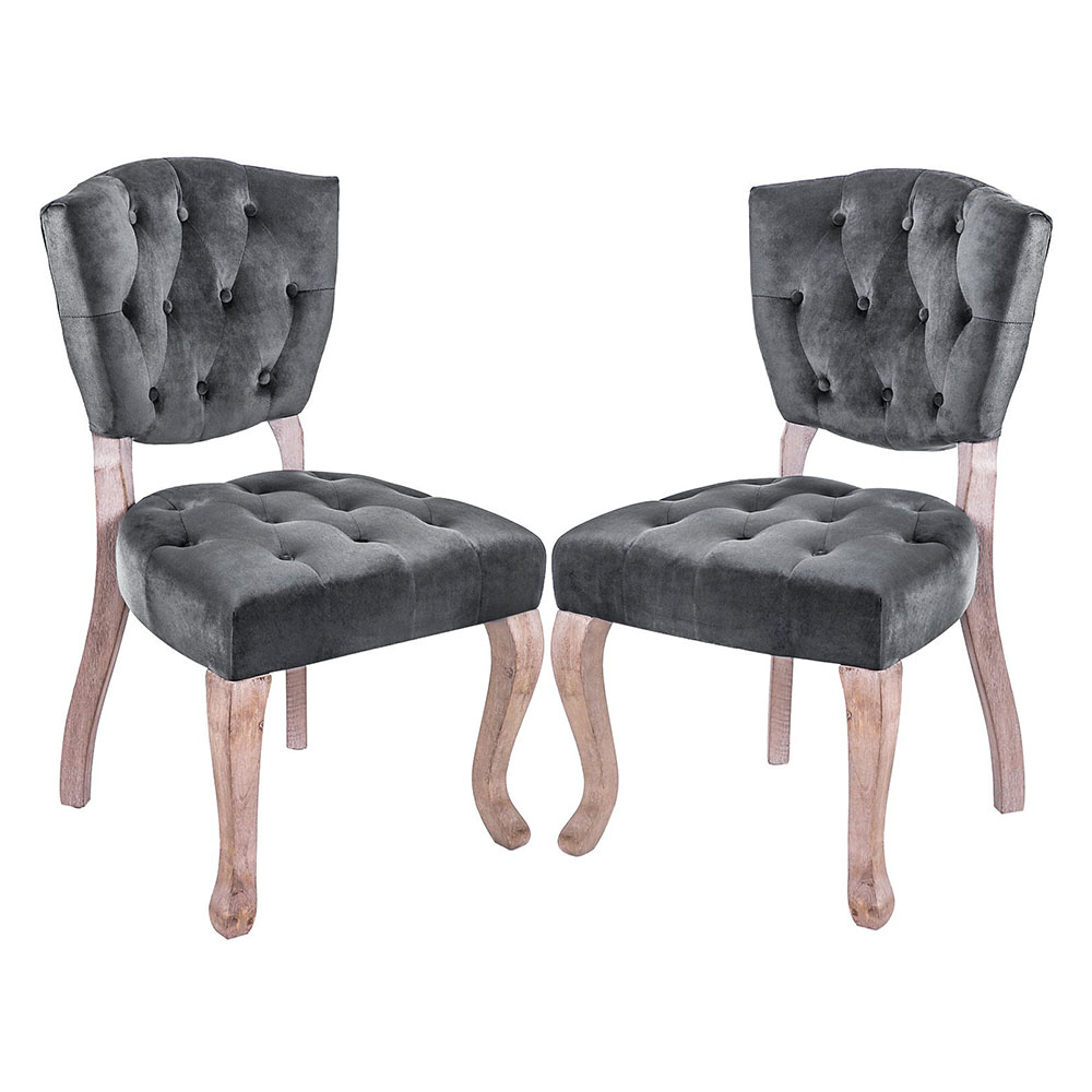 

Velvet Fabric Tufted Dining Chairs Upholstered Accent Chair with Wood Legs