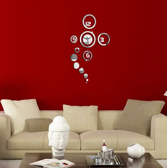 Honana DX-X1 Creative 3D Acrylic Mirror Wall Sticker Quartz Clocks Watch Large Home Decor