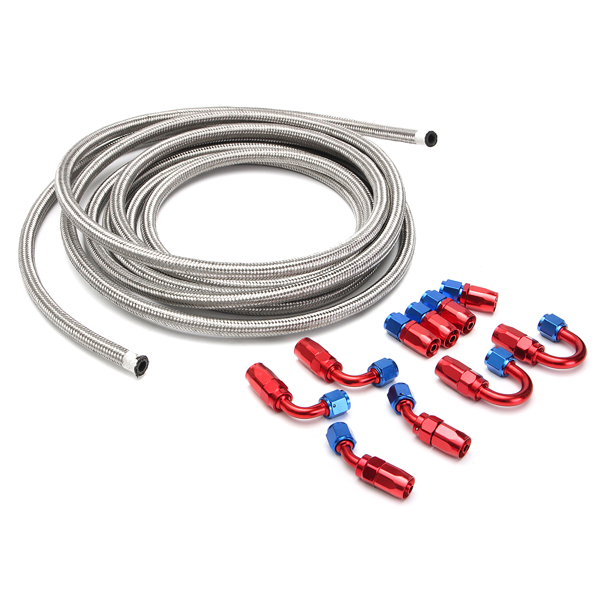 

AN6 6AN 6M Stainless Steel Braided Oil Fuel Line & Fitting Hose End Adapter Kit