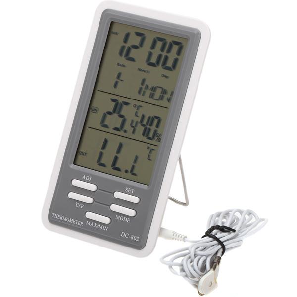 

DC-802 ЖК-цифровой термометр гигрометр метр часы температура влажность в помещении на открытом воздухе с проводным внешн