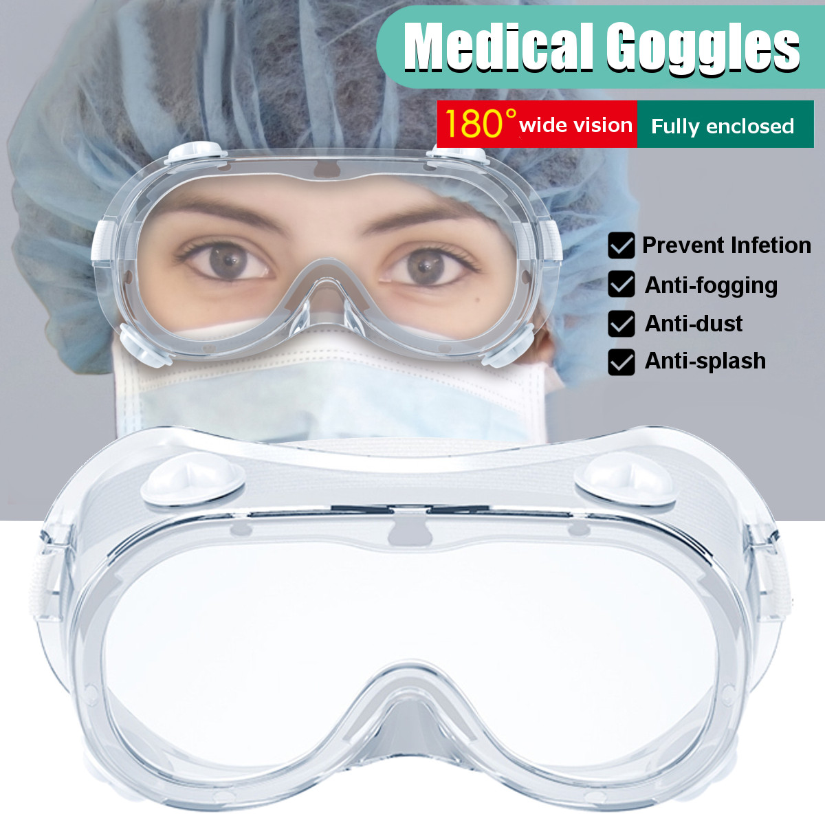 Safety Goggles Anti Fog Dust Proof Prevent Infection Eye Mask Scratch Resistant Protector Transparent