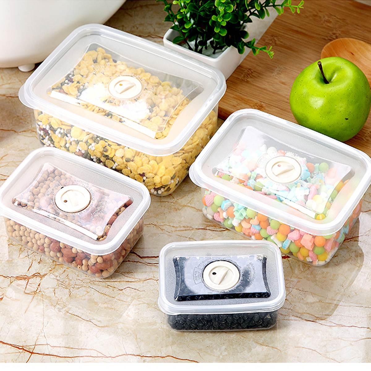 Find Bakeey 4 PCS Storage Box Miscellaneous Grain Storage Plastic Sealed Box Refrigerator Freshness Box for Sale on Gipsybee.com with cryptocurrencies