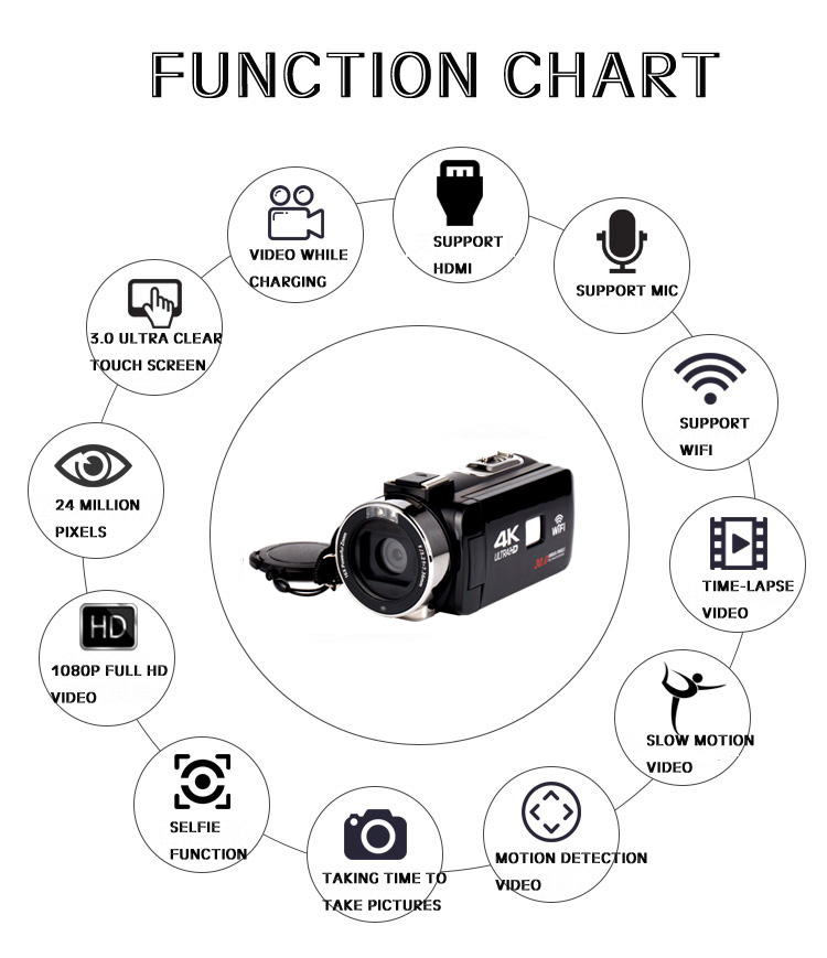 4K WiFi Ultra HD 1080P 16X ZOOM Digital Video Camera DV Camcorder with Lens and Microphone 31