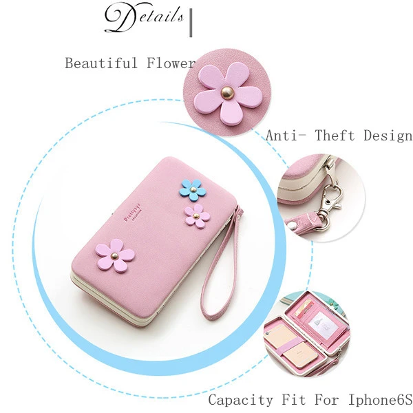 Women Flower 5.5 Inch Phone PU Wallet Case Cover Long Wallet
