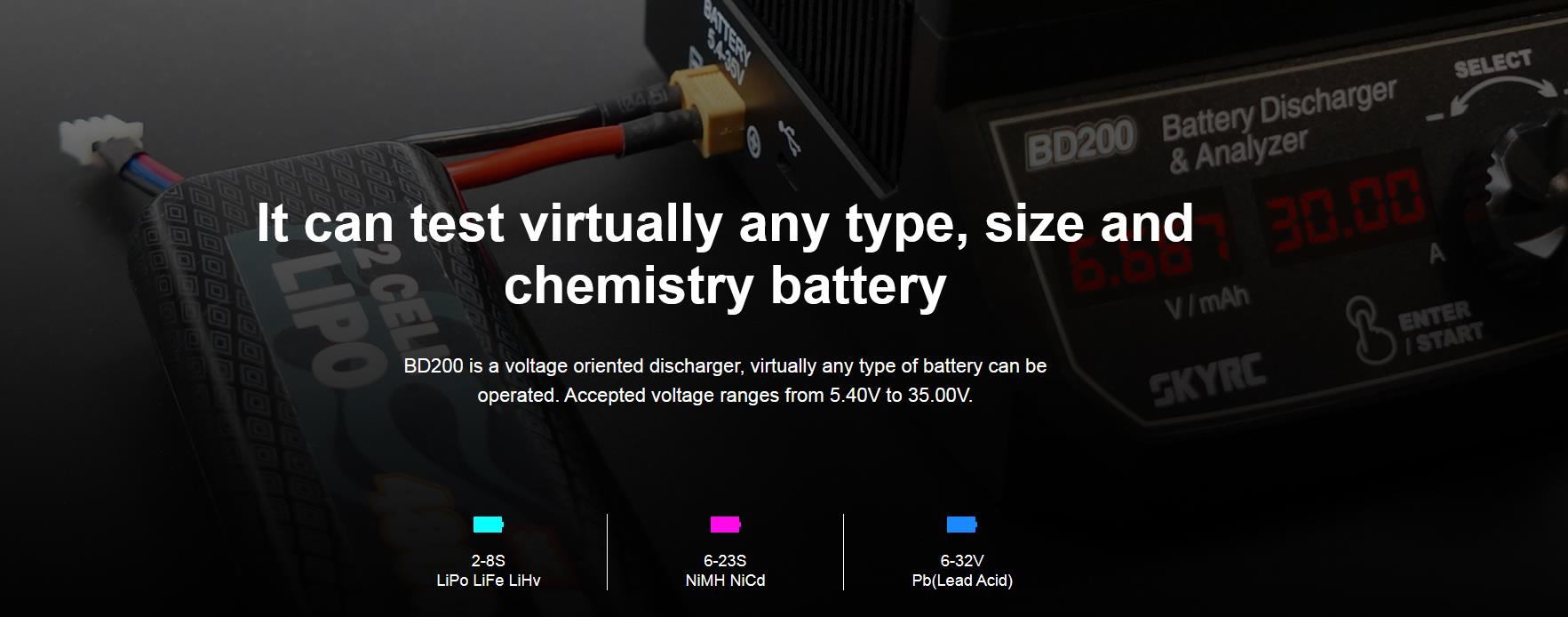 SkyRC BD200 200W 30A Battery Discharger & Analyzer For LiPo LiFe LiHV NiCd NiMH Pb Battery