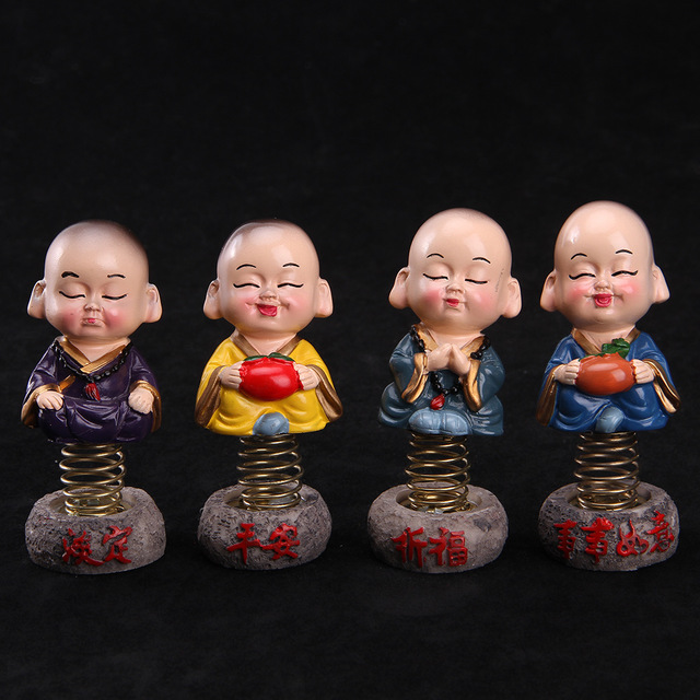 

Creative Car Shaking Head Ornaments Spring Blessing Small Monk Peace Is Blessing Cute Doll Decoration Supplies