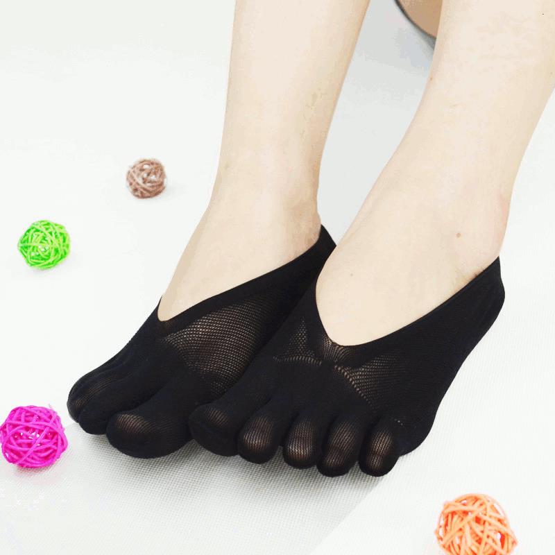 

Women Ultra Thin Mesh Hole Five Toe Sock Solid Color Anti Skid Invisibility Boat Socks