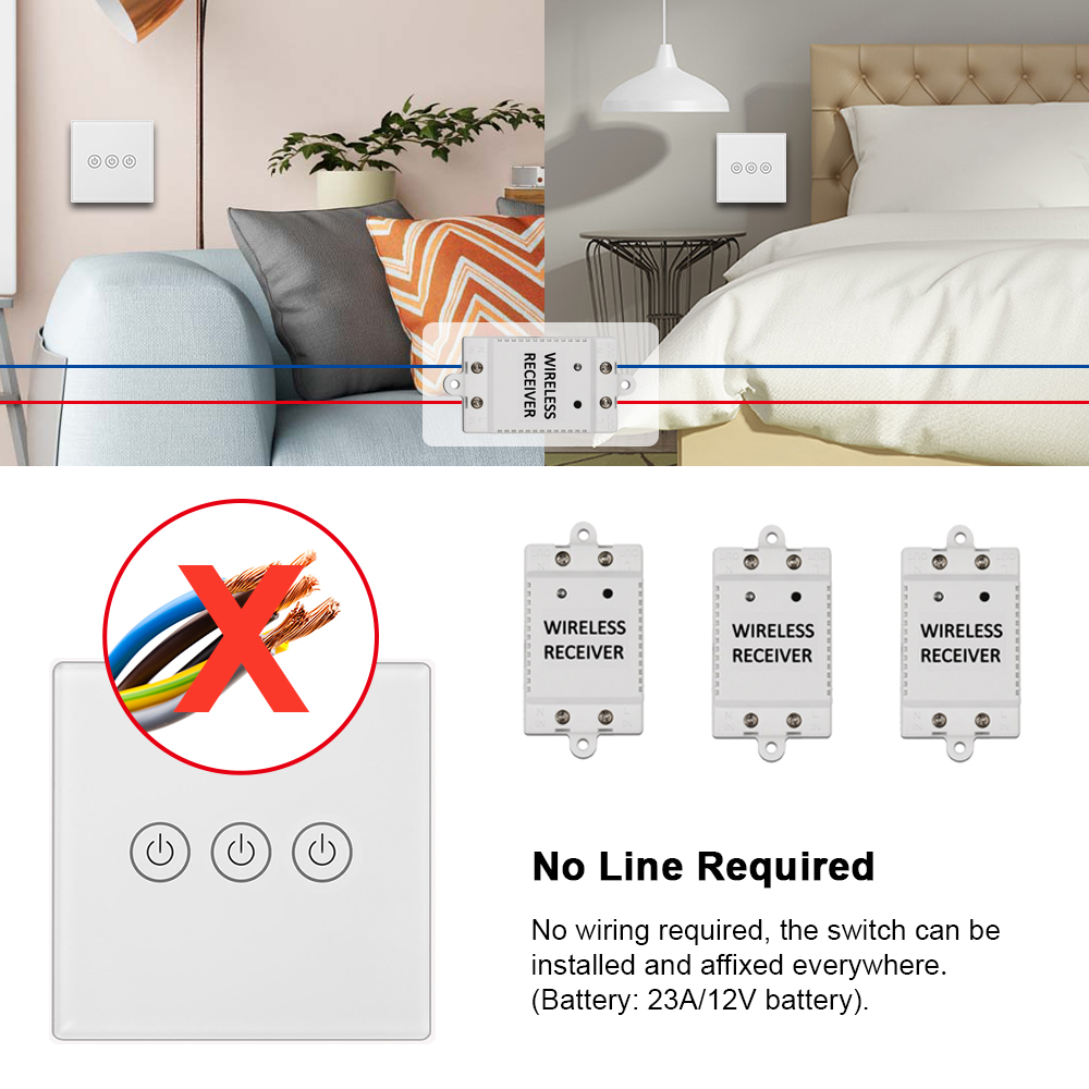 1/2/3 Gang Touch Control Outlet Wireless Light Switch with 3PCS Receivers Kit for Household Appliances Unlimited Connections Control Module Switch Pan 19