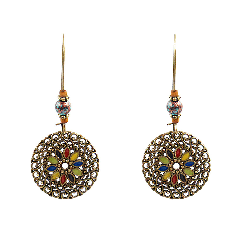 

Ethnic Geometric Flower Ear Drop Earring Vintage Gold Dangle Earrings for Women