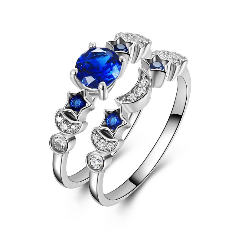 

Trendy Sapphire Star Moon Ring Set Jewelry Gift for Women