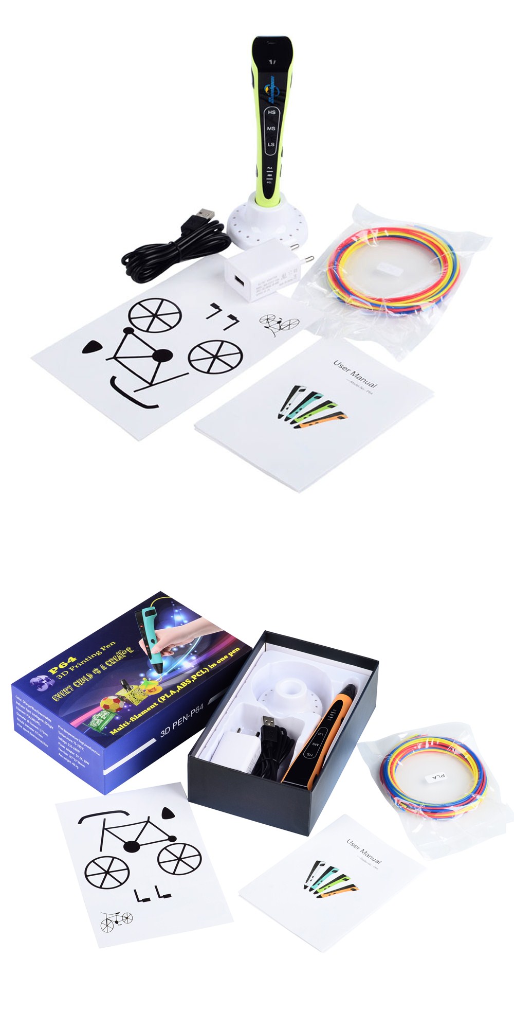 Orange/Blue/Green/White110-240V 3D Printing Pen for ABS/PLA/PCL Filament Support Adjustable Speed 28