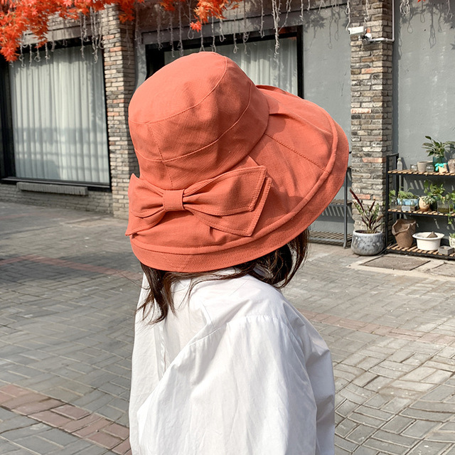

Season New Bow Solid Color Cotton Fisherman Hat Female Casual Folding Sunscreen UV Visor