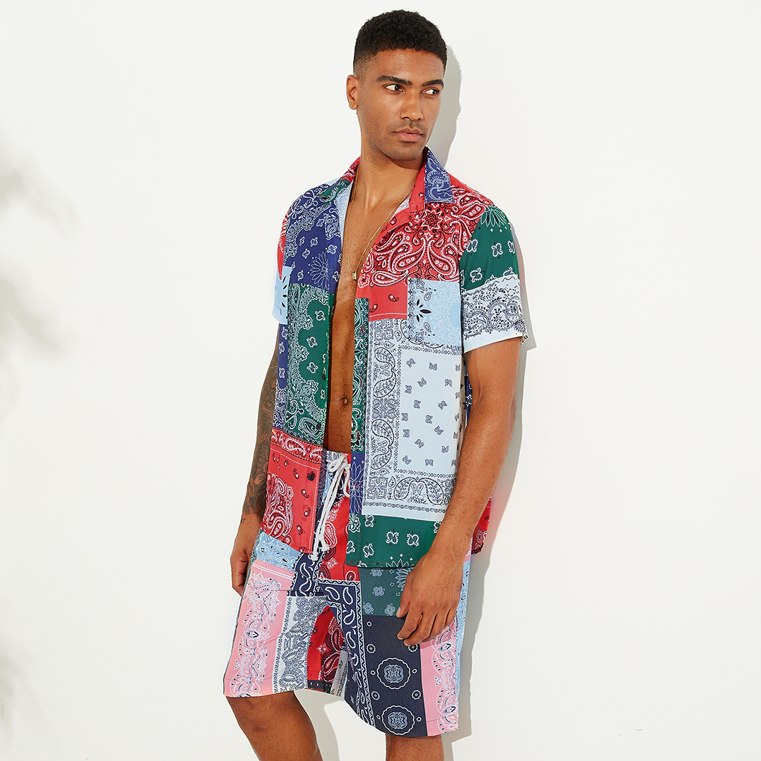 T-shirts - Mens Summer Fashion Pattern Patchwork Design Chiffon ...