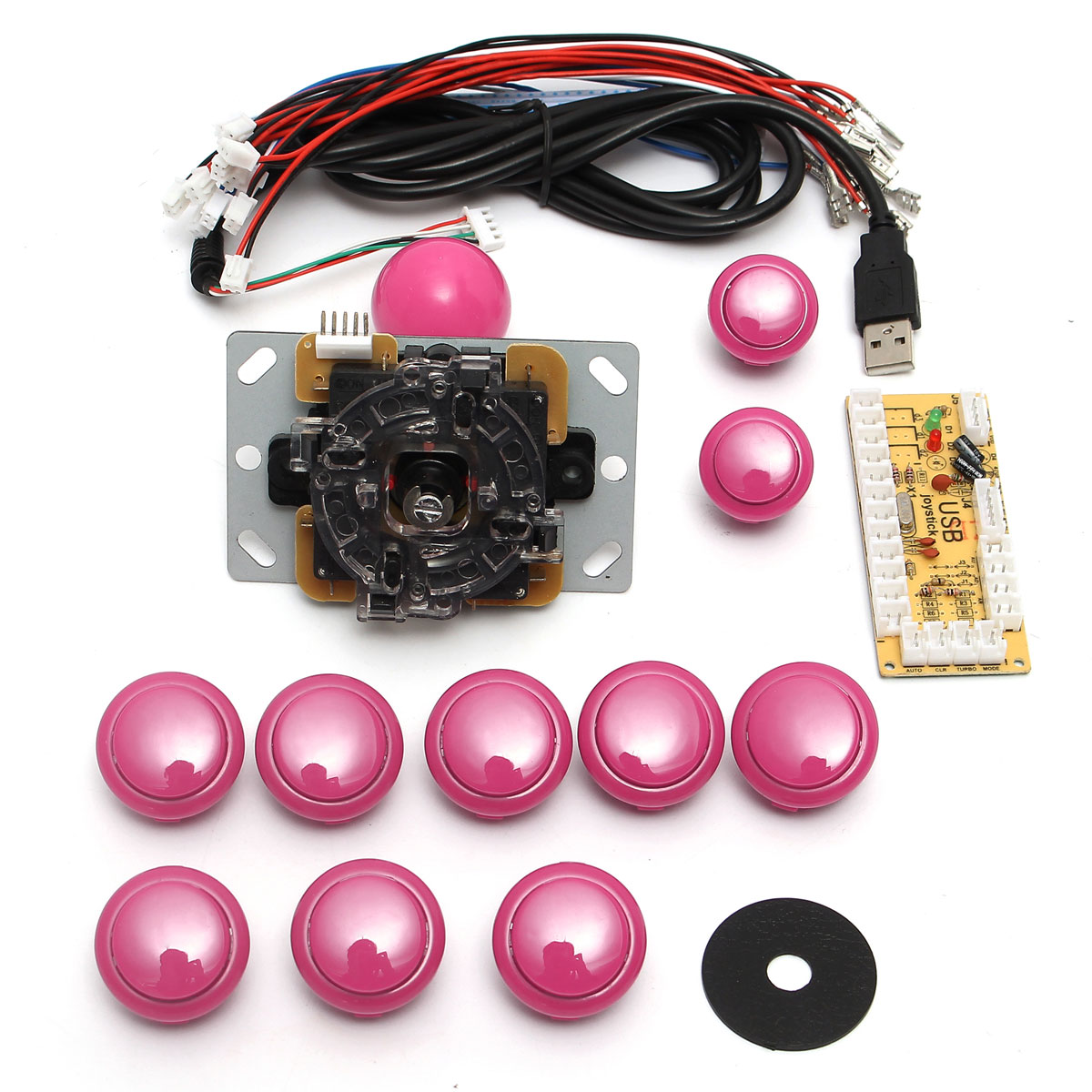 

Dual Players Pink Game DIY Arcade Game Console Set Kits Replacement Parts USB Encoders to PC Double Joysticks and Buttons