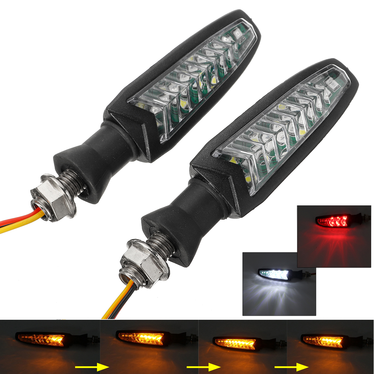 

12V Motorcycle Sequential Flowing 18 LED Turn Signal Indicator DRL Stop Rear Lights