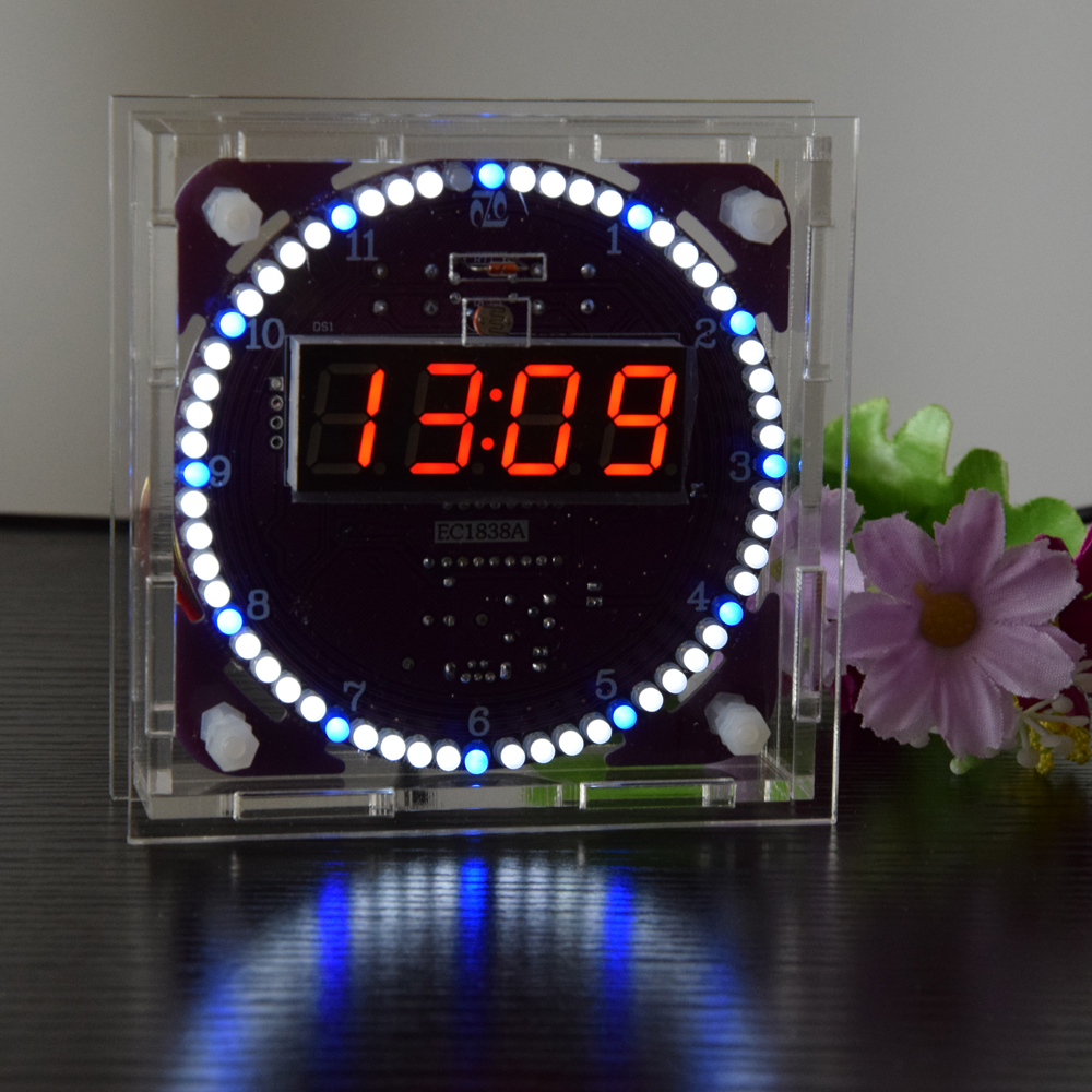 

Geekcreit® Fourth Generation DIY EC1838A DS3231 Light Control Rotation LED Electronic Clock Kit Music Alarm Clock With Housing