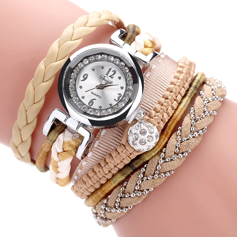 DUOYA DY080 Reloj de pulsera de mujer de cuerda fina de cuero de moda Relojes de cuarzo trenzado