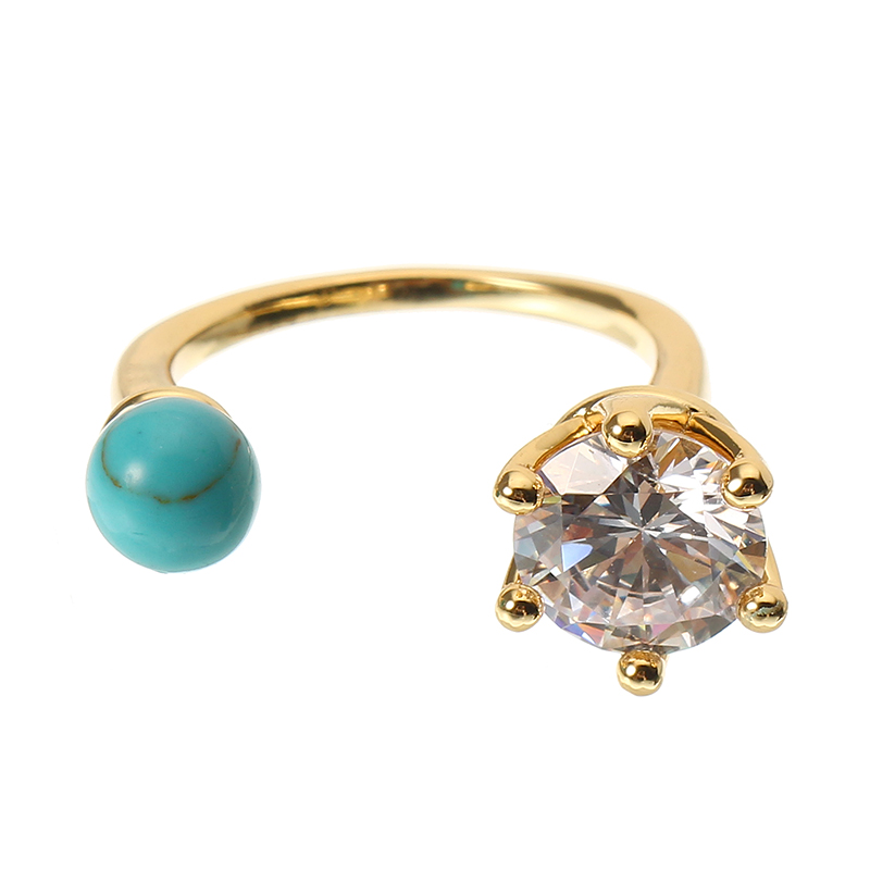 

JASSY® Женское Богемиан Бирюзовый Открытое кольцо Простой 18-каратный позолоченный браслет из драгоценного камня